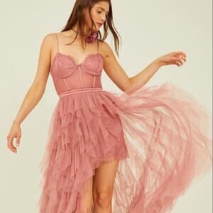 Altar’d state dusty rose pink lace corset cascading tulle maxi dress women’s sm